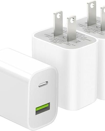 3 Pack USB C Charger Block, Dual Port Type C Wall Charger Fast Charging 20W Power Adapter Cube for iPhone 14/14 Pro/14 Pro Max/14 Plus/13/12/11, XS/XR/X, iPad, Samsung, More