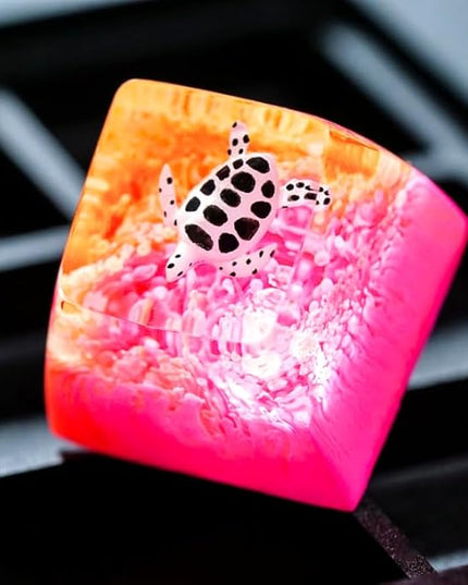 Sea Turtle Artisan Keycap Hot Pink and Orange Ocean R1 SA Profile Custom Sea Creatures Keycaps 1U ESC Handmade Gaming Resin Key Cap Cherry MX Switch Compatible Mechanical Keyboard Turtle Lover Gift