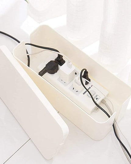 Cable Management Box Organizer, Pack of 2 Wire Concealer to Cover Hide Surge Protector & Power Strip on Desk Floor, with 5 Cord Fastening Tapes for Office, Home, Kitchen (Ice White)