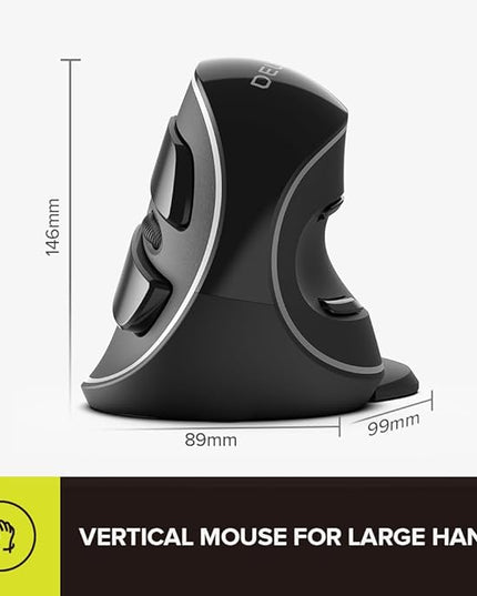 DELUX Ergonomic Vertical Mouse, Wireless Ergo Mouse for Large Hands, 2.4G Connection, Silent Clicks, Up to 1600 DPI,6 Buttons, Removable Wrist Rest, Compatible with Laptop/PC (M618Plus Wireless-Black)