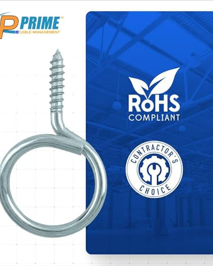 Heavy Duty Bridle Rings 100 Pack – 1-1/4 Inch Wood Screw Cable Support Hangers | Zinc-Plated Steel Threaded Cable Rings for Low Voltage Cable Management (Electrical & Network Wire Organizer)