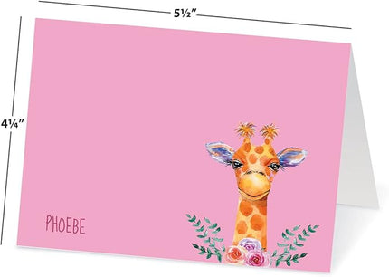 Current Mini Giraffe Personalized Note Cards - 24 Cards with White Envelopes, 4¼ x 5½ Inch Size, Blank Stationery, Add Names or Text, For Thank You Notes, Invitations, & Announcements
