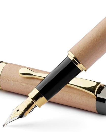 Wordsworth & Black Fountain Pen Set, Luxury Bamboo Wood - Medium Nib, Gift Case; Includes 6 Ink Cartridges, Ink Refill Converter -Journaling, Calligraphy; Drawing, Smooth Writing [Maple Wood]