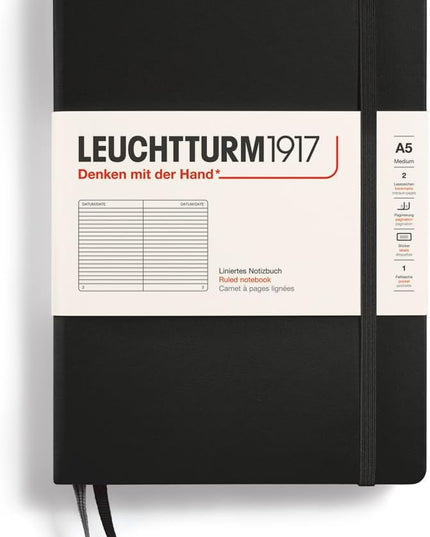 LEUCHTTURM1917 - Notebook Hardcover Medium A5-251 Numbered Pages for Writing and Journaling (Black, Ruled)