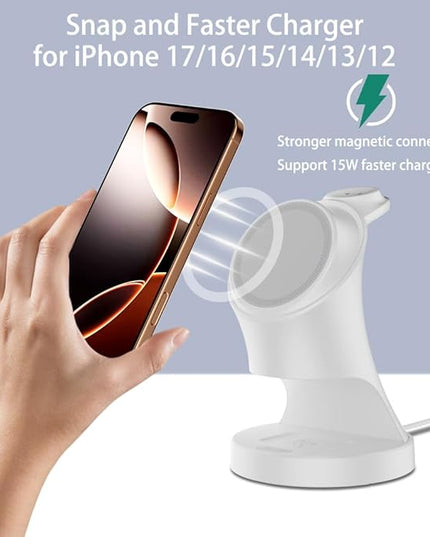 Wireless Charger,3 in 1 Magnetic Wireless Charger Stand, Fast Wireless Charging Dock for iPhone17/16/15/14/13/12 Series, Apple Watch Series, AirPods Pro.