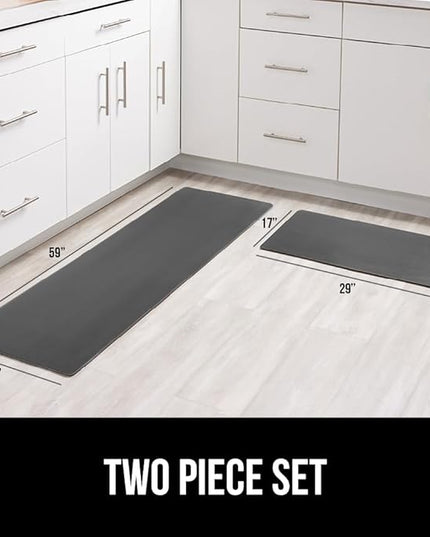 GORILLA GRIP 2 Pack Comfortable Cushioned Kitchen Mats for Floor, 17x24 + 17x48, Waterproof, Stain Resistant, 1/2 Inch Thick Soft Ergonomic Standing Desk Anti Fatigue Mat, Foam Supports Feet, Charcoal