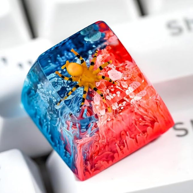 Tarantula Spider Artisan Keycap Red and Blue Forest R1 SA Profile Custom Insects Keycaps 1U ESC Handmade Gaming Resin Key Cap Cherry MX Switch Compatible Mechanical Keyboard Spider Lover Gift