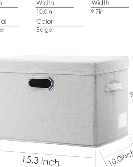PRANDOM Collapsible Storage Bin with Lid [1-Pack] Fabric Foldable Storage Box Organizer Container Basket Cube with Cover for Home Bedroom Closet Office Nursery Beige(15.3x10x9.7)