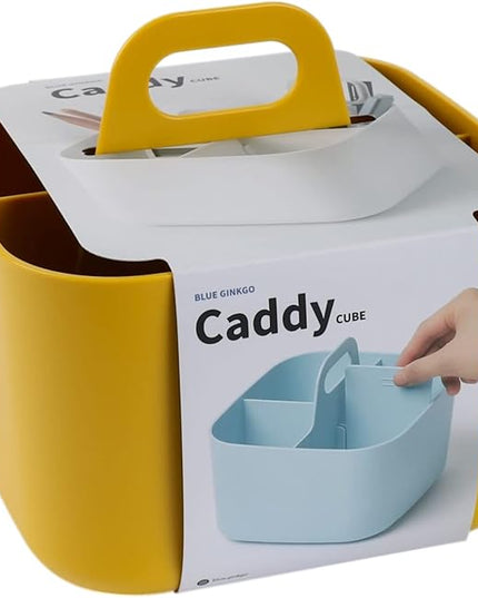 BLUE GINKGO Small Stackable Organizer Caddy – Korean-Made Portable Tote for Bathroom, Office, Crafts, or School Supplies (Square, Yellow)