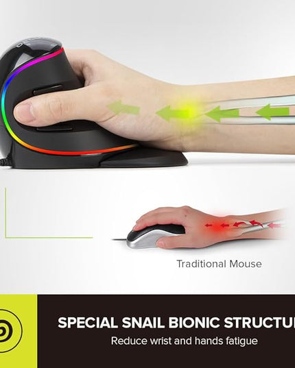 DeLUX Ergonomic Vertical Mouse, Wired Ergo Mouse for Large Hands, 6 Programmable Buttons, Up to 12800 DPI, Removable Wrist Rest, Vibrant RGB Backlit, for Windows 7/8/10/XP/Vista (M618Plus RGB-Wired)