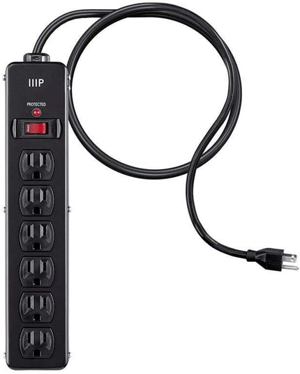 Monoprice Heavy Duty Metal Surge Protector - 6 Outlet Power Strip, 540 Joules, UL Certified, 6 Feet Cable, Black