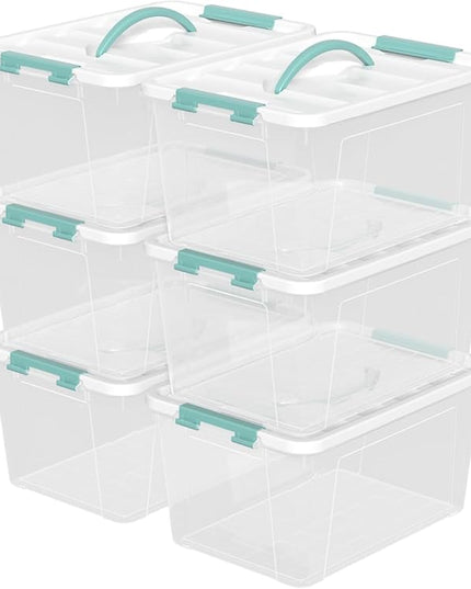Plastic Storage Box with Lids, Clear Plastic Latching Bins, 14 Quart, Pack of 6