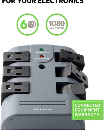 Belkin 6-Outlet Pivot-Plug Surge Protector w/ Wall Mount - Ideal for Mobile Devices, Personal Electronics, Small Appliances and More (1,080 Joules) - 5 Pack