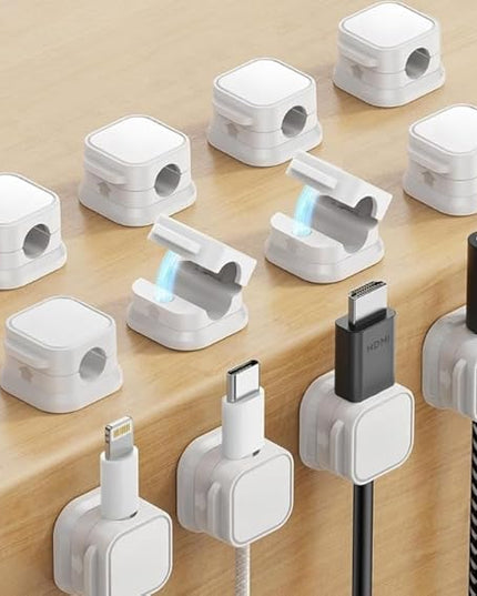 12-Pack Cord Organizer Cable Clips - Cable Management, Adhesive Phone Charging Wire Holder for Nightstand/Wall, Home Office Desk Accessories Decor Essentials [White]