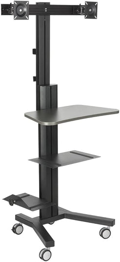 Displays2go Rolling Sit and Stand Workstation, CPU Holder, Locking Wheels, Dual Mount (LPGPCRTB2S)