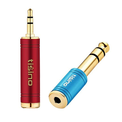 Tisino Stereo Headphone Adapte, 1/8 inch Female to 1/4 inch Male & 1/4 inch Female to 1/8 inch Male Aux Converter - Red & Blue, 2PCS