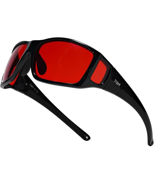 TIJN Sonia Sleep Glasses for Blue & Green Light Blocking,Red Lens with Dual AR Coating,Wraparound Frame for Gaming Screen