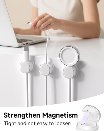 Magnetic Cable Clips, Adjustable Cord Holder Management, Adhesive Wire Keeper Organizer for Home Office Desk Phone PC Car Wall Desktop Nightstand Appliance (9-PCS White)