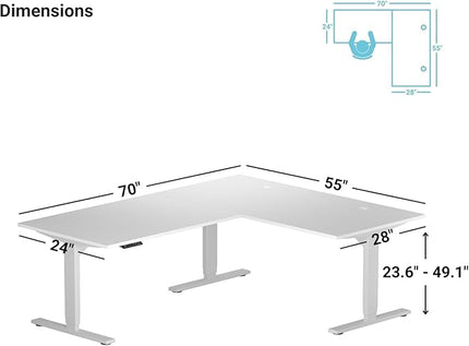 Progressive Desk Height Adjustable Computer Standing Desk - L Shaped 70" x 55" Corner Electric Stand Up Rising Workstation - Black Frame, Gray Oak Top