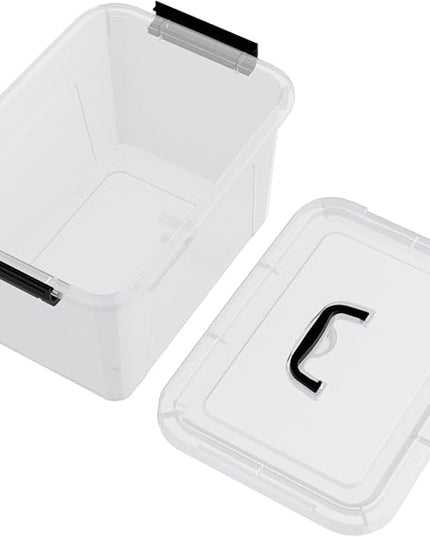 10.5 L Clear Latch Storage Bin with Lid, 4 Packs Plastic Organizing Box with Black Handle