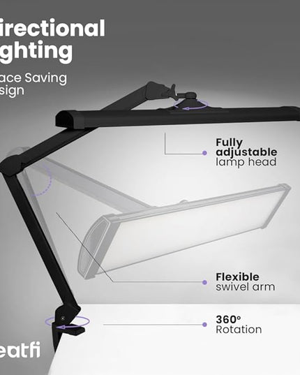 Neatfi Ultra 3,500 Lumen LED Desk Lamp, 45W, 26-Inch Wide Metal Shade, 270 SMD LEDs (Non-CCT with Clamp, Black)