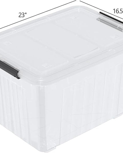 Zopnny 4-Pack Storage Box, 70 Quart Storage Container with Lids and Secure Latching Buckles, Plastic Wheeled Storage Bin Stackable and Nestable, Ideal for Home and Industrial Storage