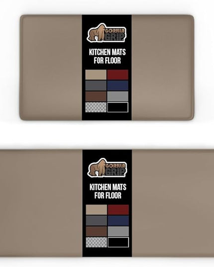 GORILLA GRIP 2 Pack Comfortable Cushioned Kitchen Mats for Floor, 17x29 + 17x59, Waterproof and Stain Resistant, 1/2 Inch Thick Soft Ergonomic Standing Desk Anti Fatigue Mat, Foam Supports Feet, Beige