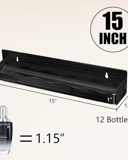 15" Nail Polish Rack Wall Mounted Shelf Acrylic Paints Gel Polish Organizer and Storage with End Caps for Nail Techs, Art Lovers, Great Display Salons, Floating Shelves for Wall, Black