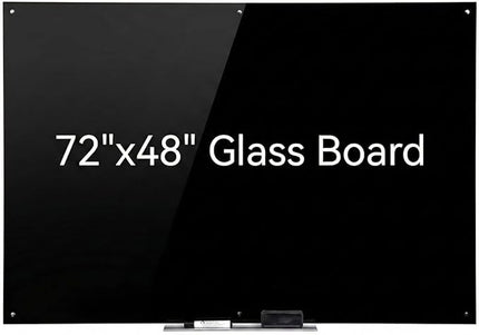 72" x 48" Black Extra Large Glass Whiteboard 6' x 4' Frameless Tempered Black Dry Erase Board with Marker Tray for Interactive Office, Wall Mounted Frosted Glass White Board