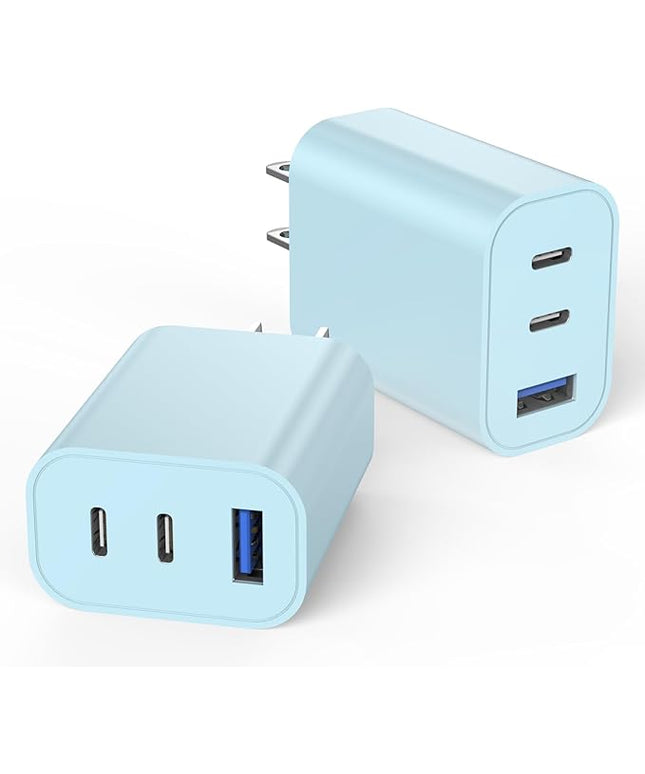 [2-Pack]iPhone 17 Charger Block,35W 3-Port Fast USB C Charger Block Wall Plug Multiport USB C Wall Charge Block for iPhone 17/17 Air/ 17 Pro/17 Pro Max/16/15/14/13/12, iPad Pro/iPad Air,iPad mini,iPad