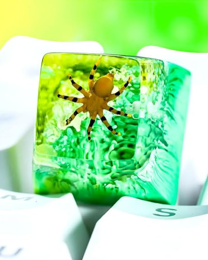 Tarantula Spider Artisan Keycap Green and Yellow Forest R1 SA Profile Custom Insects Keycaps 1U ESC Handmade Gaming Resin Key Cap Cherry MX Switch Compatible Mechanical Keyboard Spider Lover Gift