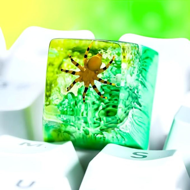 Tarantula Spider Artisan Keycap Green and Yellow Forest R1 SA Profile Custom Insects Keycaps 1U ESC Handmade Gaming Resin Key Cap Cherry MX Switch Compatible Mechanical Keyboard Spider Lover Gift