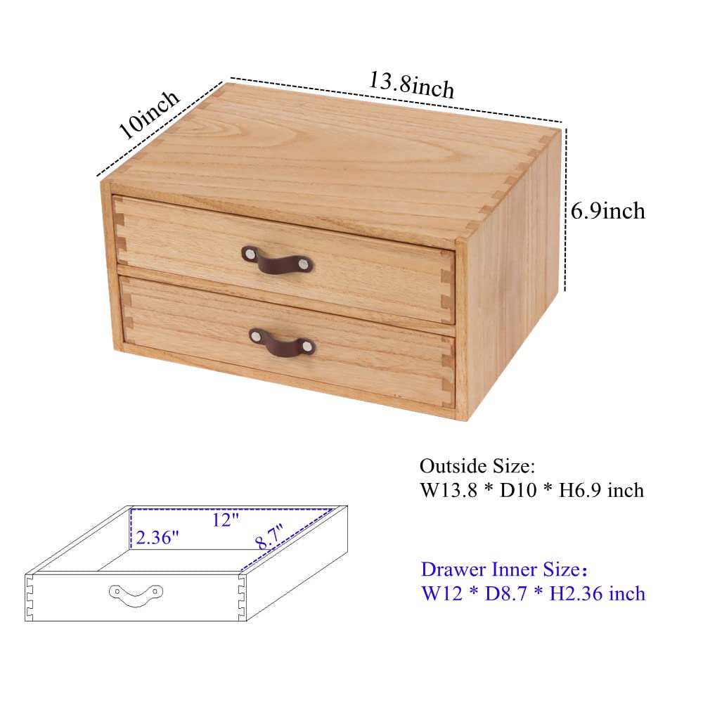 DDYURI Wooden Desk Organizer with 2 Drawers - Desktop Storage Drawers for Office Supplies File Paper Storage - Wood Chest/Small Cabinets for Jewelry Dresser Kitchen Counter (FAX2C-LT）