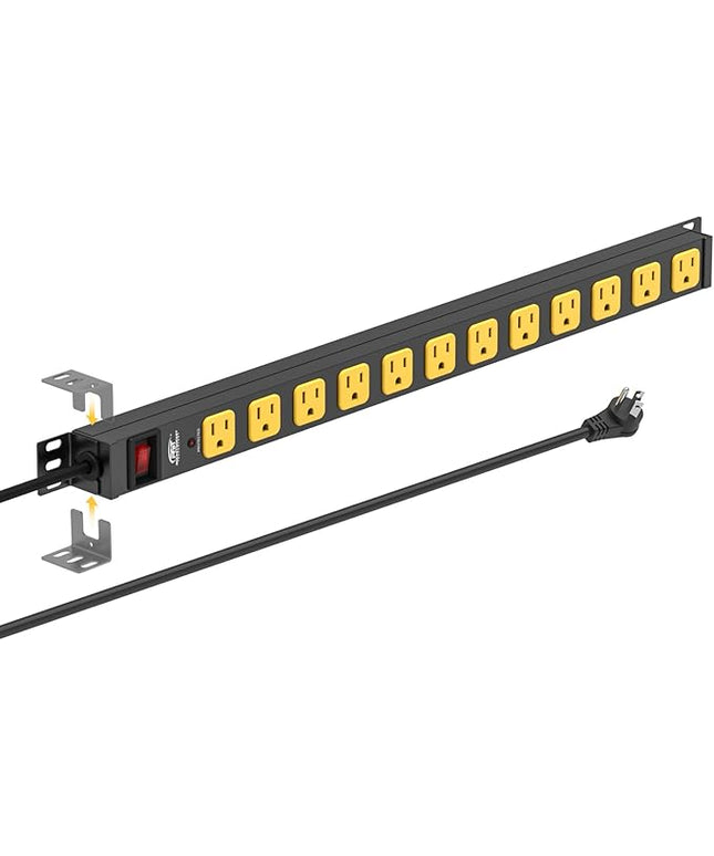 Mountable Long Power Strip, 2100 Joules Heavy Duty Surge Protector Power Strip, Slim Metal Power Bar with 6ft 14AWG Cord, 12-Outlet, ETL Listed,for Wall Mount, Under Desk, Garage, Workshop, and Office