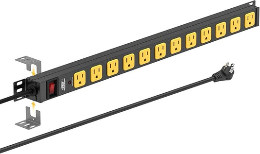 Mountable Long Power Strip, 2100 Joules Heavy Duty Surge Protector Power Strip, Slim Metal Power Bar with 6ft 14AWG Cord, 12-Outlet, ETL Listed,for Wall Mount, Under Desk, Garage, Workshop, and Office