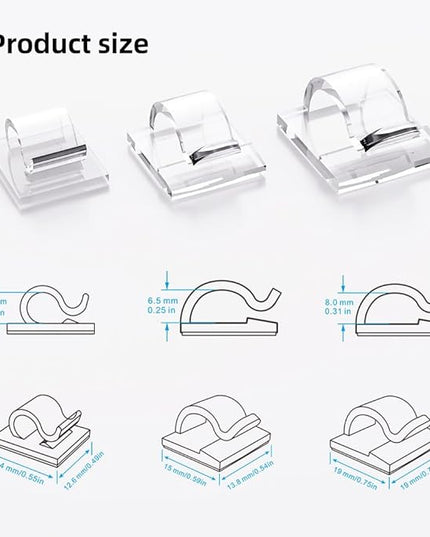 100 PCS Cable Clips Cord Organizer (Small, Medium,Large),Wire Holder for Cable Management, Outdoor Light Clips Light Hooks for LED String,Car Dash Cam, Extension Cord (Clear)