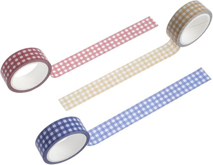 VILLCASE 12 Rolls Vintage Grid Pattern Washi Tape Retro Decorative Paper Tapes for DIY Journals Scrapbooking Planners Crafts Red Blue Yellow for Creative Stationery and Wrapping