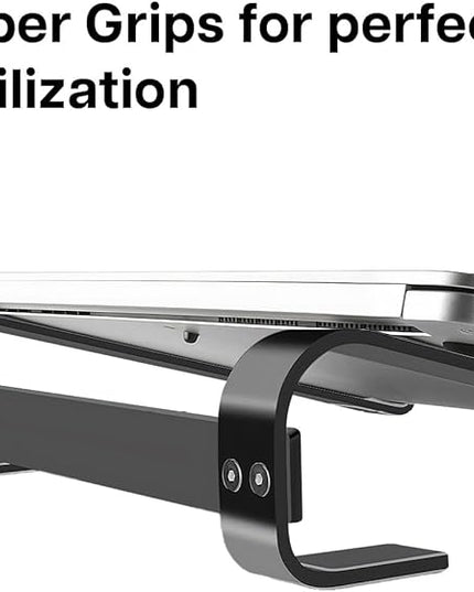 MMOBIEL Laptop Stand - Riser 10 to 18 inches - Ventilated Holder Universal - Laptop Stand for Desk Compatible with MacBook, Notebook, ASUS and More - Incl. Tools - Black Aluminum
