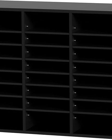VEVOR Literature Organizers, 24 Compartments Office Mailbox with Adjustable Shelves, Wood Literature Sorter 29x12x24.4 inches for Office, Home, Classroom, Mailrooms Organization, EPA Certified Black