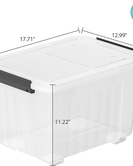 30 Quart 4 Pack Plastic Storage Bins with Latching Lids and Wheels, Clear Latch Box Container