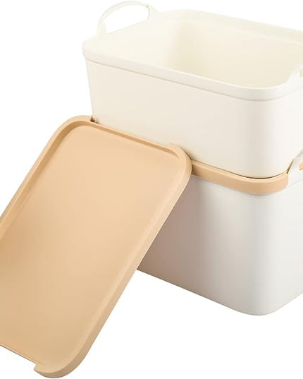 ANMINY 5PCS Plastic Storage Bins Containers with Lids, Large White Storage Organization Bins Boxes, Lidded Plastic Storage Baskets for Closet Shelves Drawers Desktop - 2 Medium 3 Small, Wheat Lids