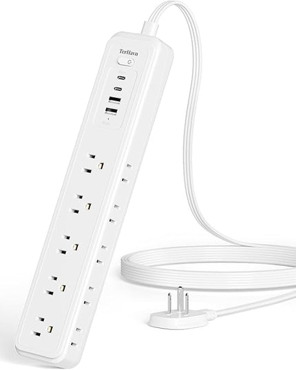 5Ft Power Strip Surge Protector - TerHavn Extension Cord with 15 AC Outlets and 4 USB Ports for for Home, Office, Dorm Essentials, 1080 Joules,15A 1875W UL, (White)