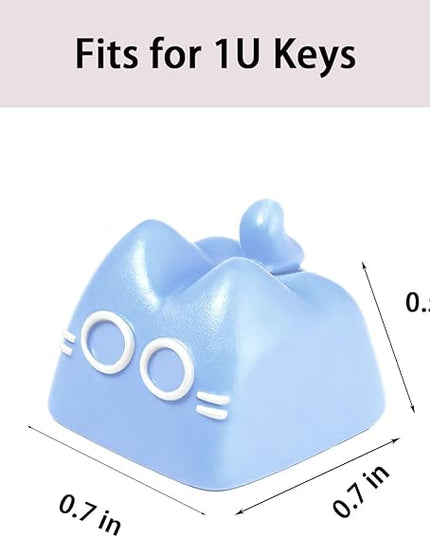 Artisan Keycaps, Cute Cat Custom Key Caps for MX Mechanical Keyboard, Resin Handmade 1U Replacement for Esc Arrow Keys (Blue cat)