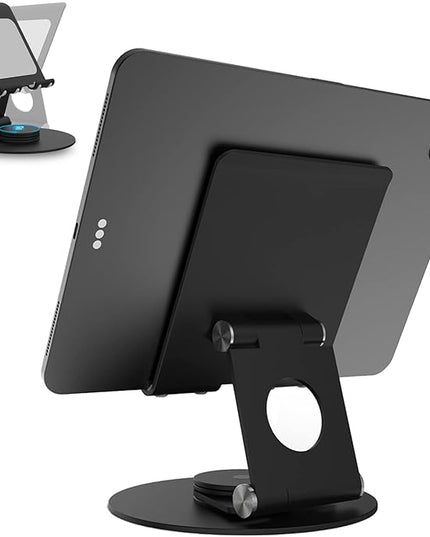 KABCON Swivel Tablet Stand, Aluminum Portable 360°Rotating Holder for Desk,Business,Kitchen,Desktop,Table Stand for iPad Pro 9.7,10.5,12.9/Air Mini,Tab,Fire,Nexus,E-Reader-Black