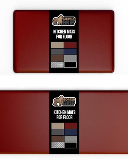 GORILLA GRIP 2 Pack Comfortable Cushioned Kitchen Mats for Floor, 17x29 + 17x59, Waterproof and Stain Resistant, 1/2 Inch Thick Ergonomic Standing Desk Anti Fatigue Mat, Foam Supports Feet, Red