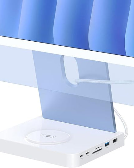 USB C Hub for iMac 24-inch 2021/2023/2024, 10Gbps USB-C*2 & USB-A, SD/TF Reader, 15W Wireless Charge, Accessory Adaptor for iMac M1 M2 M4