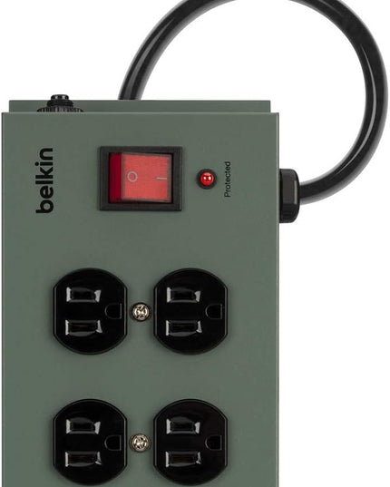 Belkin Power Strip Surge Protector - 10 AC Outlets, 15ft Heavy Duty Metal Extension Cord with Wall Mount Holes for Home, Office, Travel, Computer Desktop, Laptop & Phone Charging Brick