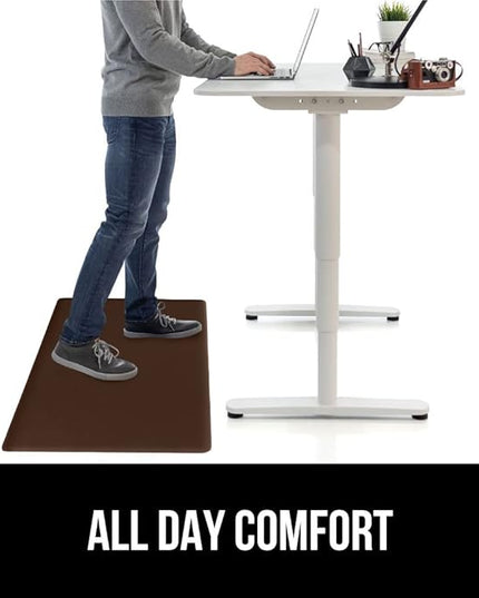 GORILLA GRIP 2 Pack Comfortable Cushioned Kitchen Mats for Floor, 17x24 + 17x48, Waterproof and Stain Resistant, 1/2 Inch Thick Soft Ergonomic Standing Desk Anti Fatigue Mat, Foam Supports Feet, Brown