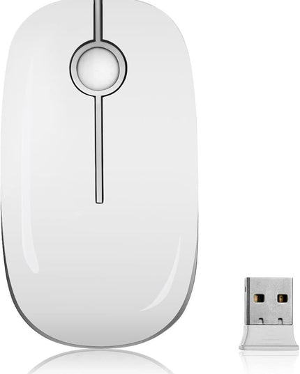 VssoPlor Wireless Mouse, 2.4G Slim Portable Computer Laptop Mouse with Nano Receiver Quiet Silent Optical Mice for Notebook, PC, Laptop, Computer-White and Silver