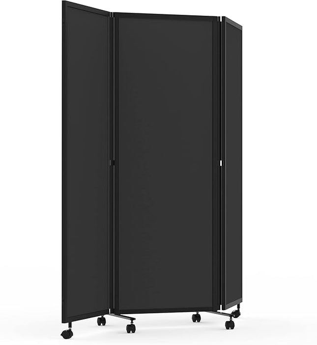 Stand Up Desk Store ReFocus Three-Panel Trifold Acoustic Fabric Room Divider Partition Privacy Screen (Anthracite Gray PET, 71” x 65")